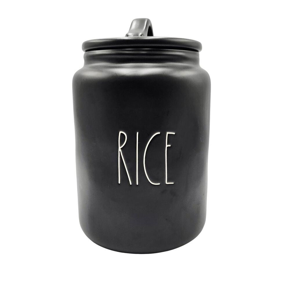 Rae Dunn Artisan Collection by Magenta "RICE" Matte Black Ceramic Canister Jar